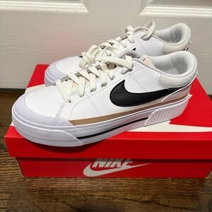 Nike Women’s  White and Black Sneakers with Tan Accents